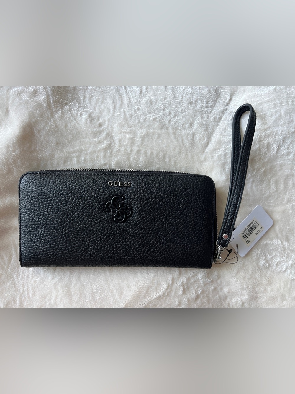 Guess Long Leather Wallet with Wrist Strap in black